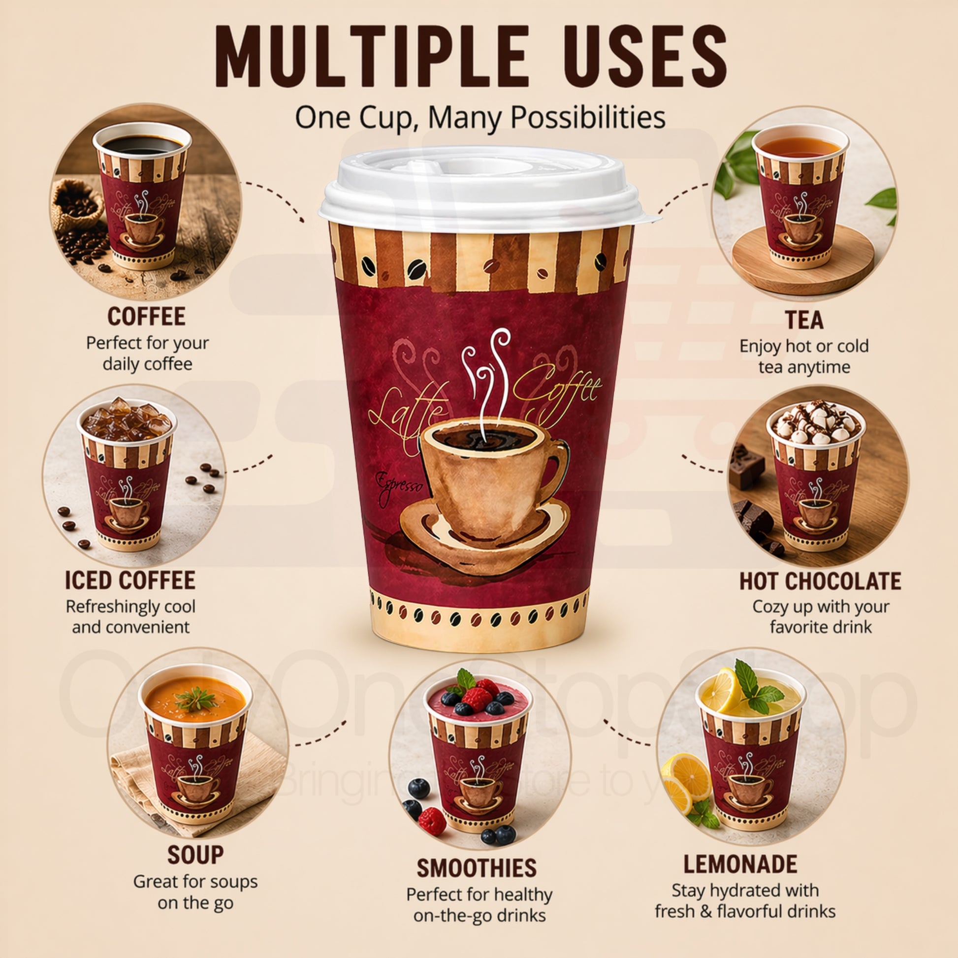 *Buy Bulk* 16oz Disposable Heaven Poly Paper Cups with White Lids Hot & Cold Paper Cups VeZee