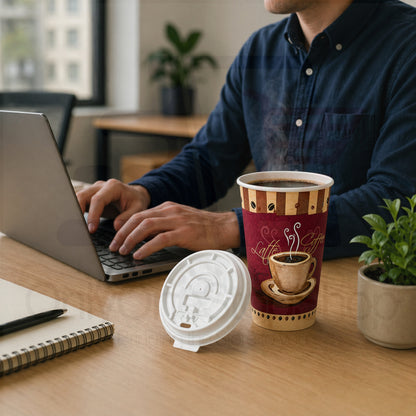 *Buy Bulk* 16oz Disposable Heaven Poly Paper Cups with White Lids Hot & Cold Paper Cups VeZee