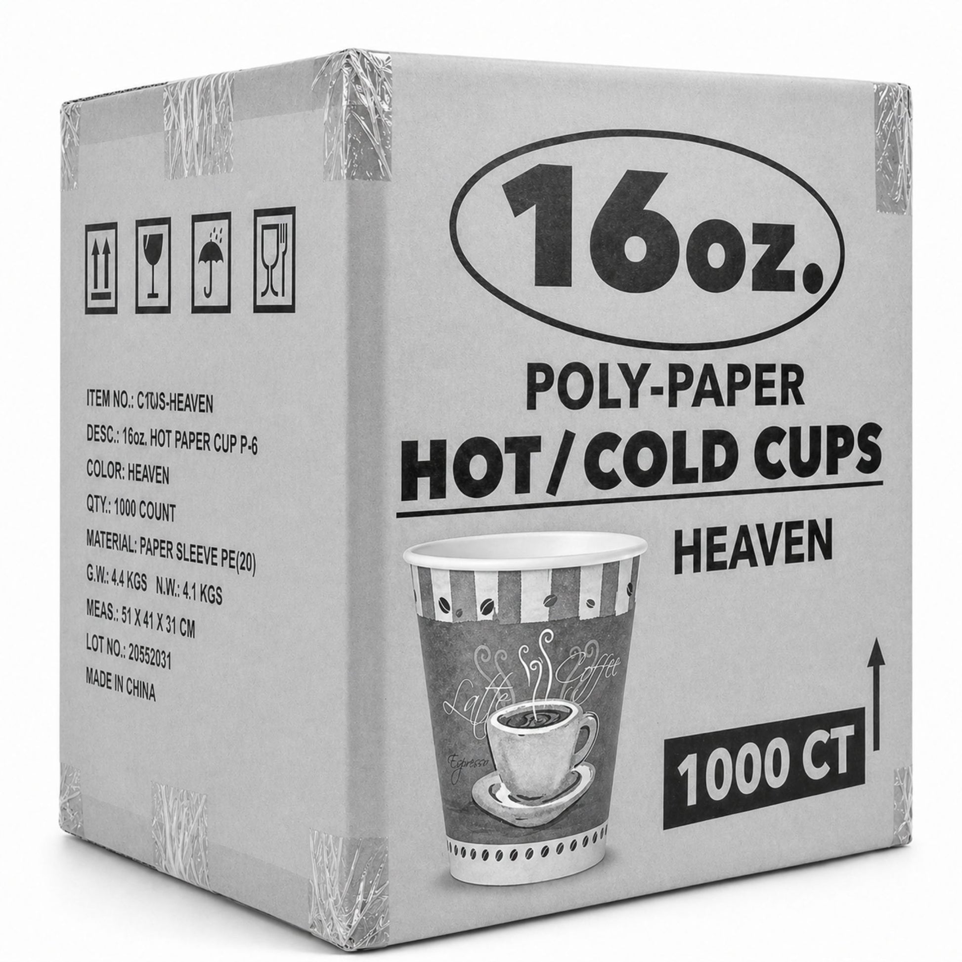 *WHOLESALE* 16 oz Heaven White Poly Paper Cups Hot and Cold Disposable Leak Resistant 1000/Case Paper Cups VeZee