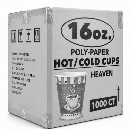 *WHOLESALE* 16 oz Heaven White Poly Paper Cups Hot and Cold Disposable Leak Resistant 1000/Case Paper Cups VeZee