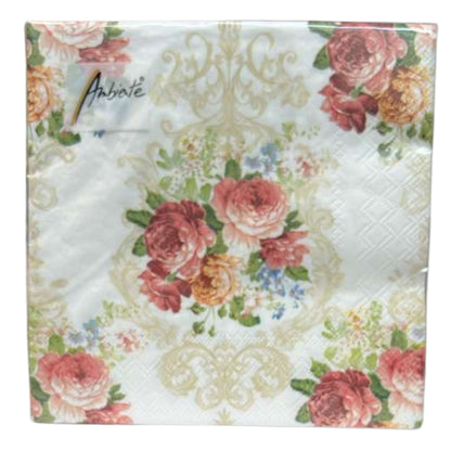 13" x 13" Premium 3-Ply Vintage Floral Tissue Napkins: 20 Count Napkins Ambiente