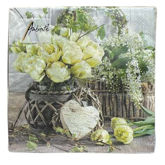 Ambiente 13" x 13" 3-Ply Floral Tissue Napkins: 20 Count Napkins Ambiente