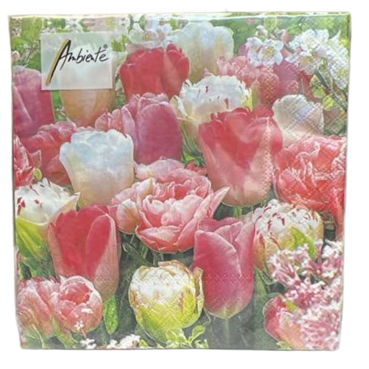 Ambiente 13" x 13" 3-Ply Tulip Garden Tissue Napkins: 20 Count Napkins Ambiente