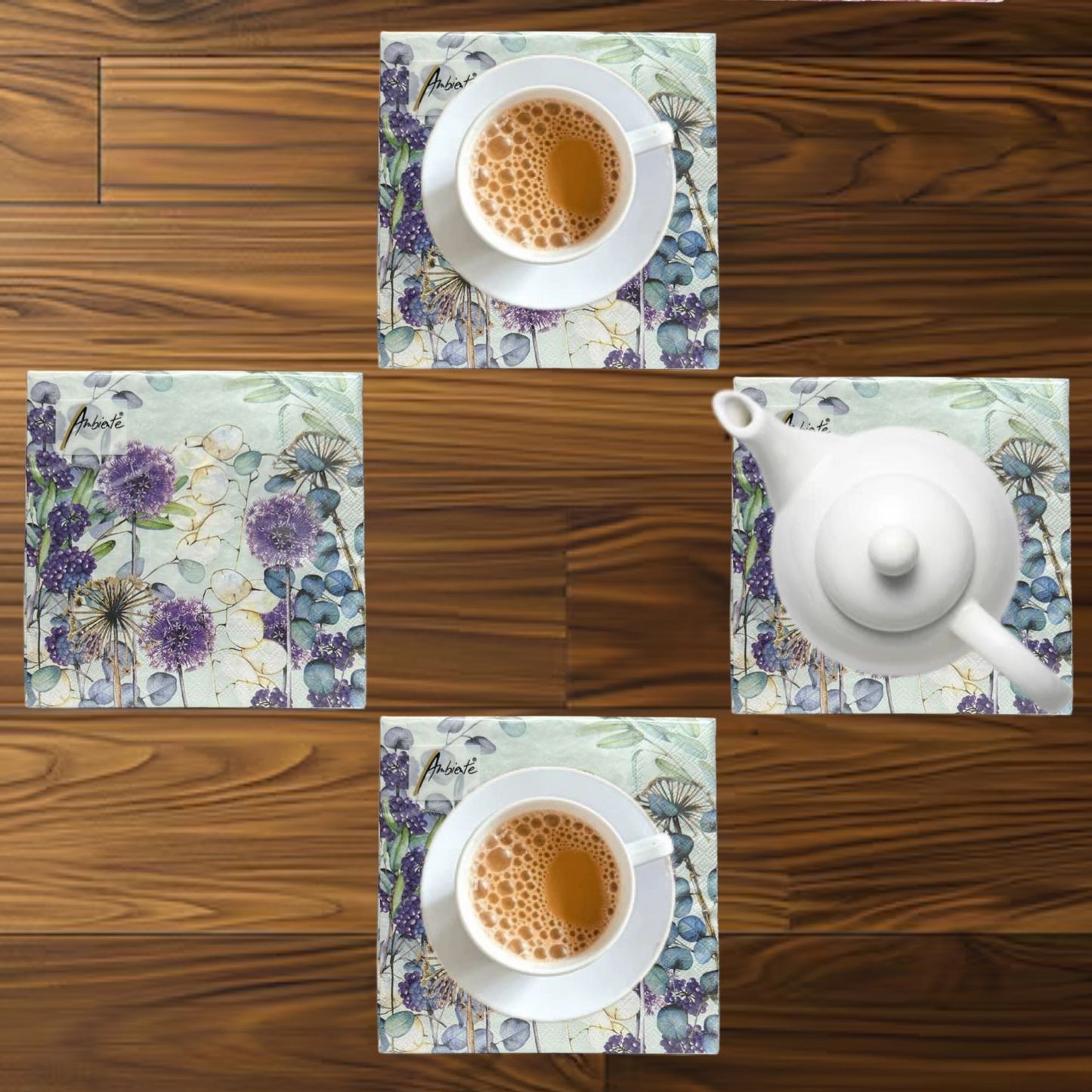 Ambiente 13" x 13" 3-Ply Botanical Purple Floral Tissue Napkins: 20 Count Napkins Ambiente