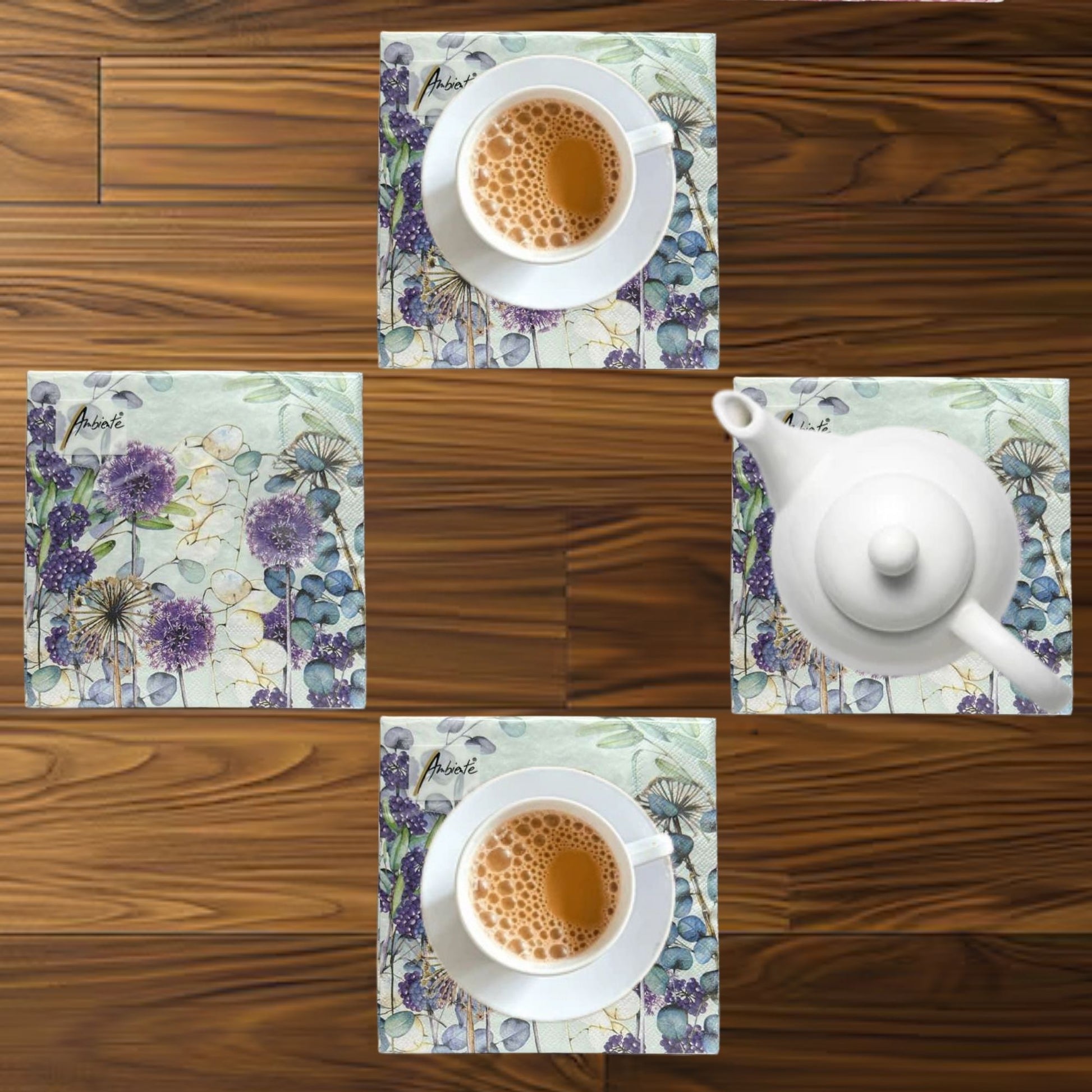 Ambiente 13" x 13" 3-Ply Botanical Purple Floral Tissue Napkins: 20 Count Napkins Ambiente