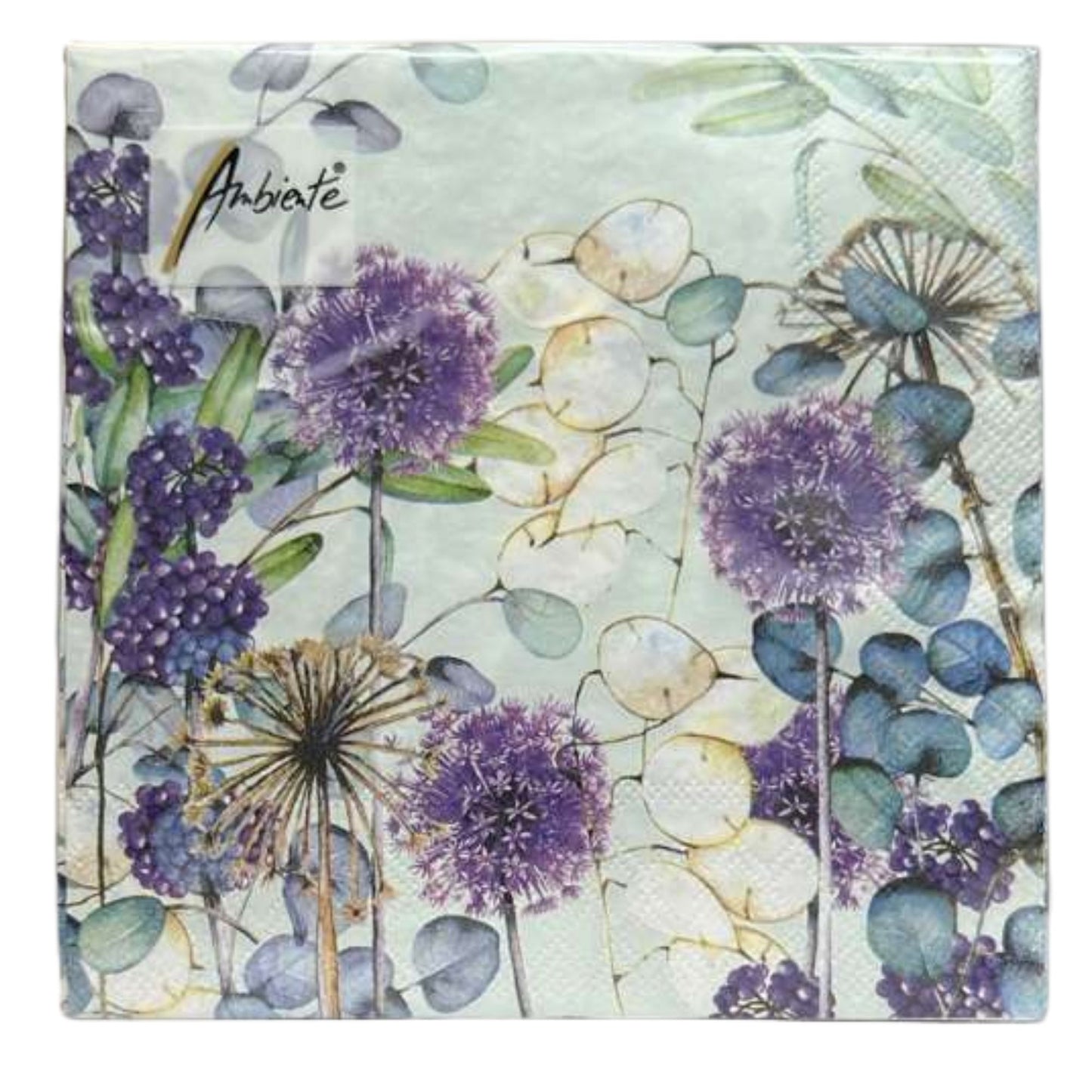 Ambiente 13" x 13" 3-Ply Botanical Purple Floral Tissue Napkins: 20 Count Napkins Ambiente