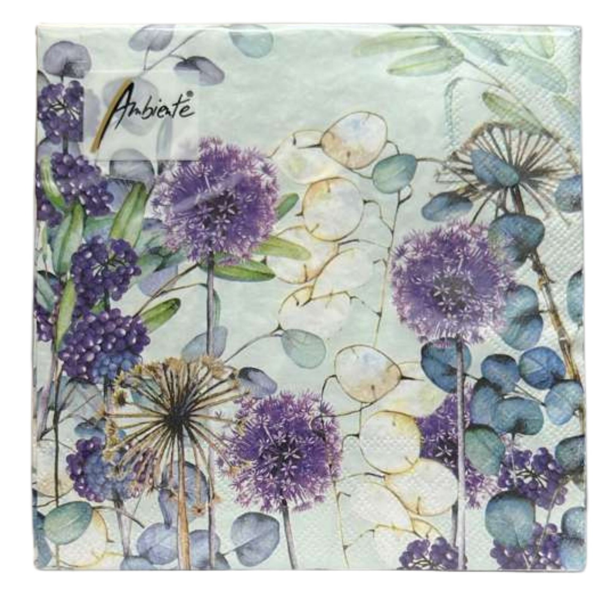 Ambiente 13" x 13" 3-Ply Botanical Purple Floral Tissue Napkins: 20 Count Napkins Ambiente