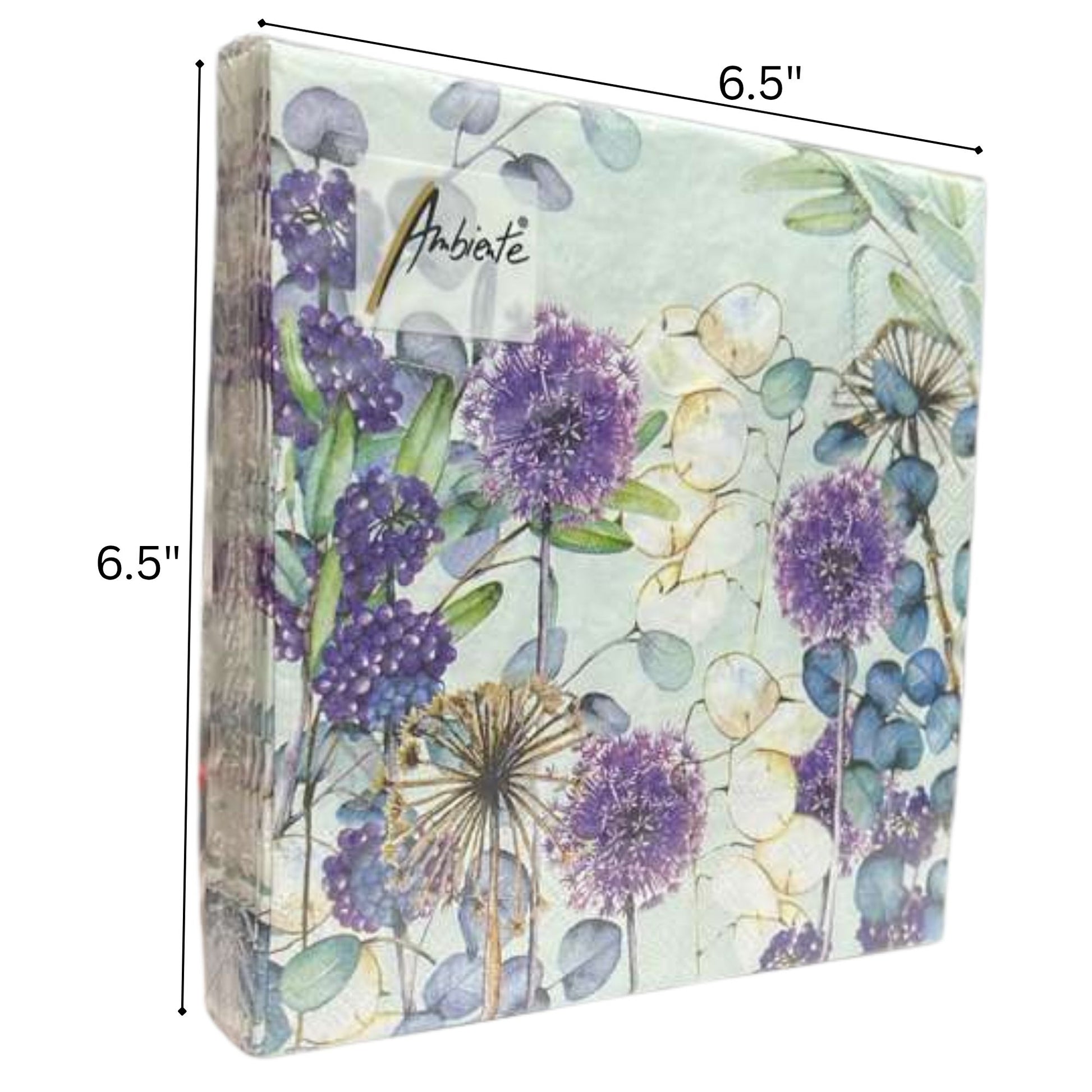 Ambiente 13" x 13" 3-Ply Botanical Purple Floral Tissue Napkins: 20 Count Napkins Ambiente