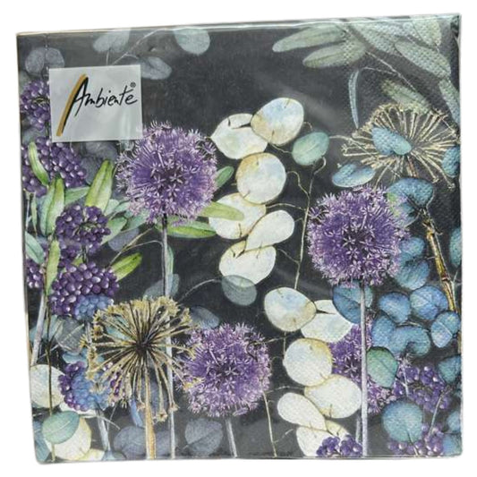 Ambiente 13" x 13" 3-Ply Floral Design with Purple & Green Tones Tissue Napkins: 20 Count Napkins Ambiente