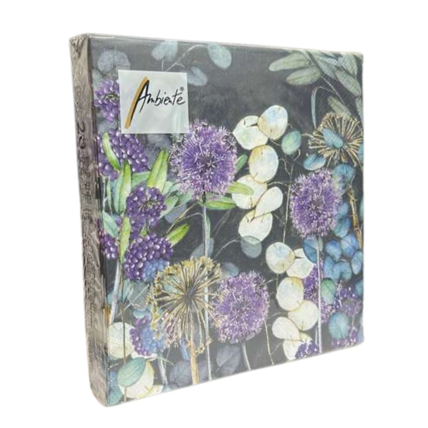 Ambiente 13" x 13" 3-Ply Floral Design with Purple & Green Tones Tissue Napkins: 20 Count Napkins Ambiente