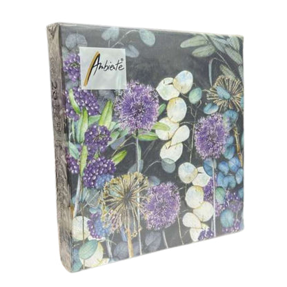 Ambiente 13" x 13" 3-Ply Floral Design with Purple & Green Tones Tissue Napkins: 20 Count Napkins Ambiente