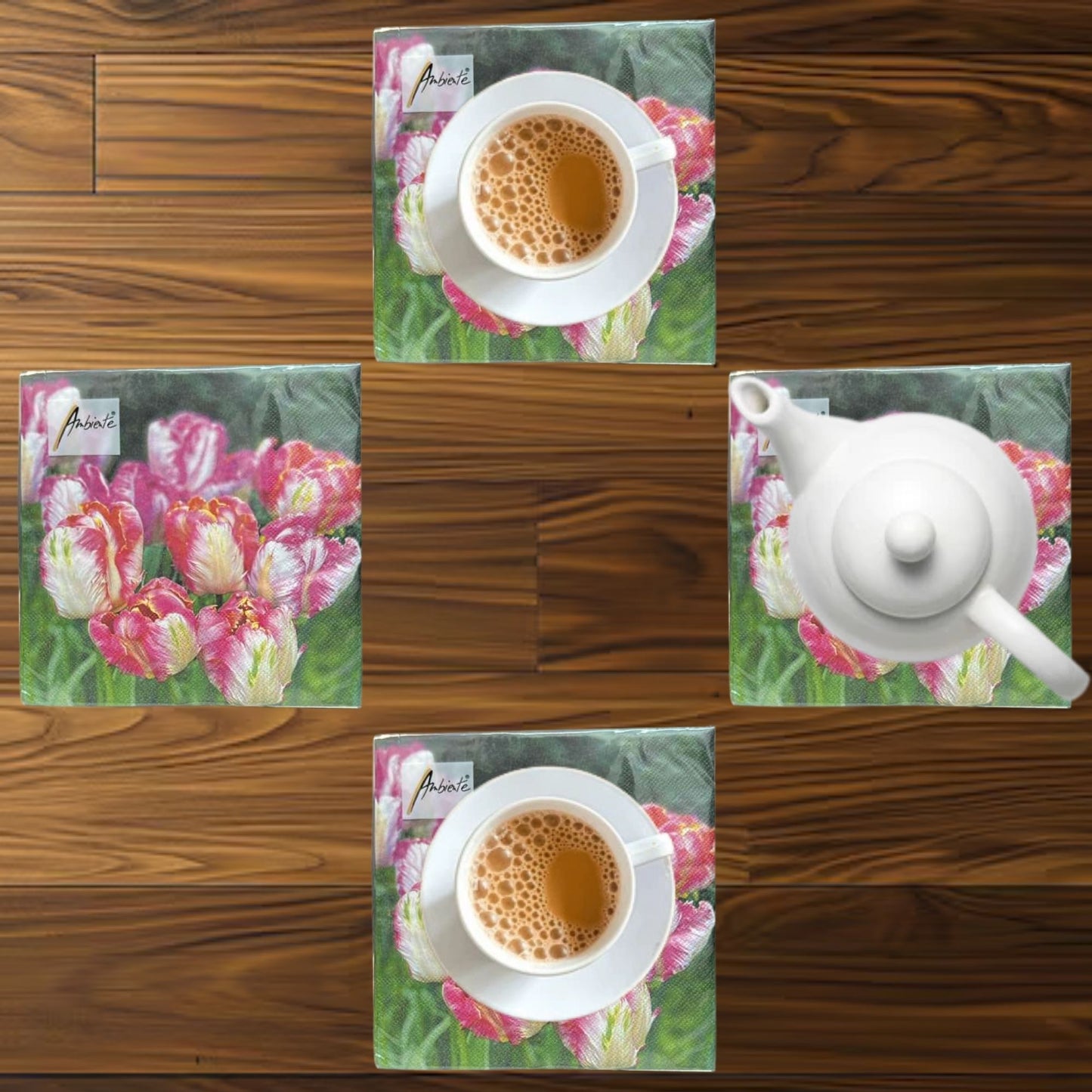 Ambiente 13" x 13" 3-Ply Pink & White Tulip Garden Design Tissue Napkins: 20 Count Napkins Ambiente