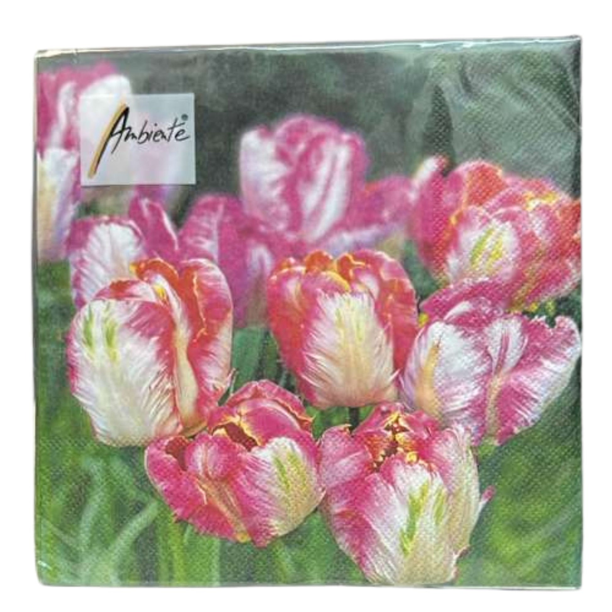 Ambiente 13" x 13" 3-Ply Pink & White Tulip Garden Design Tissue Napkins: 20 Count Napkins Ambiente