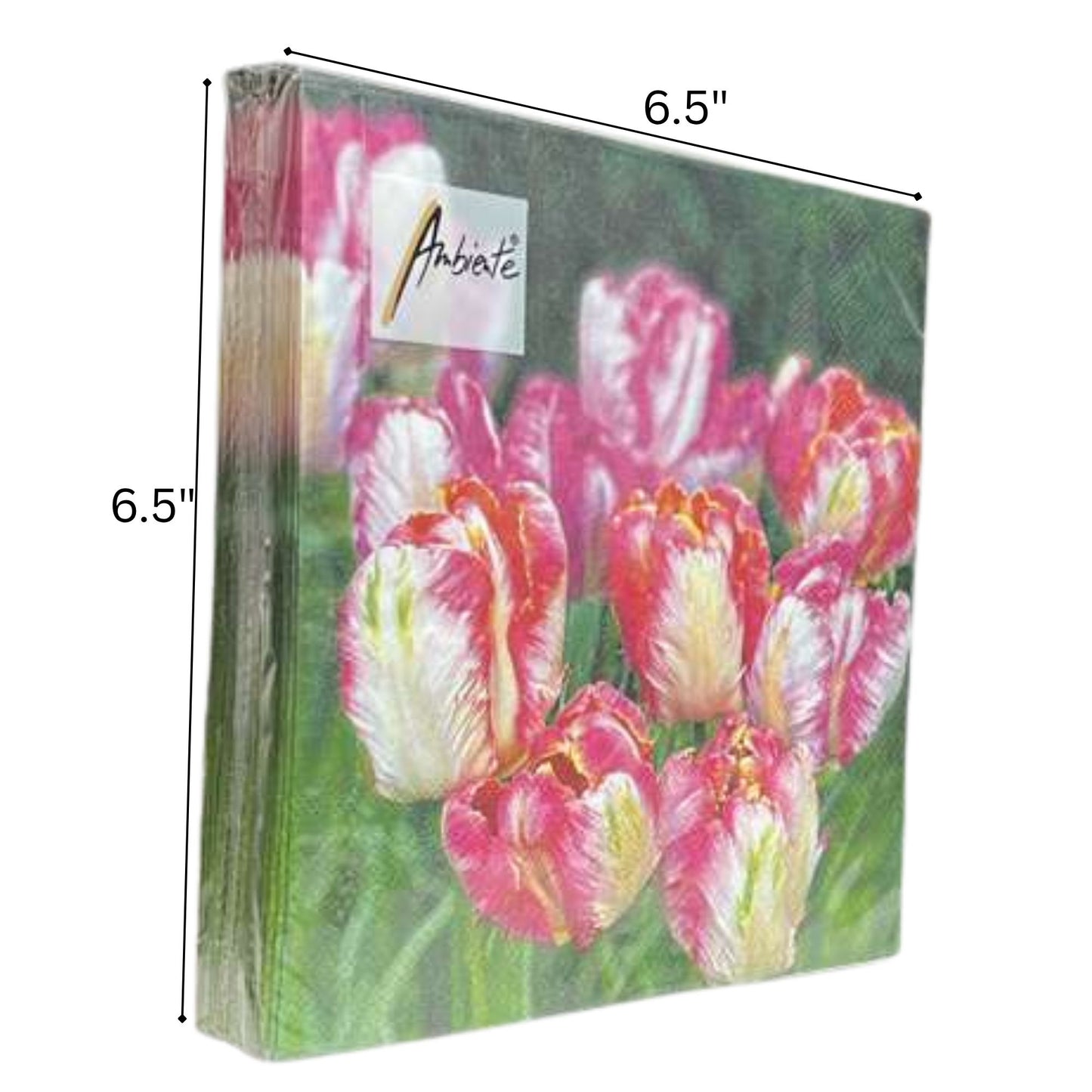 Ambiente 13" x 13" 3-Ply Pink & White Tulip Garden Design Tissue Napkins: 20 Count Napkins Ambiente