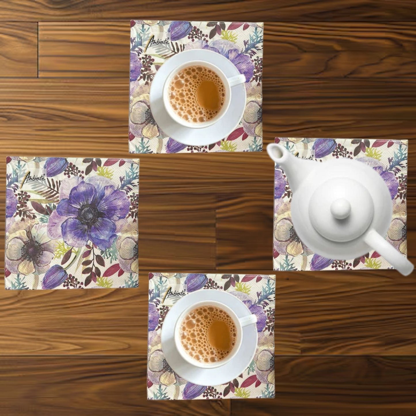 Ambiente 13" x 13" 3-Ply Floral Tissue Napkins: 20 Count Napkins Ambiente