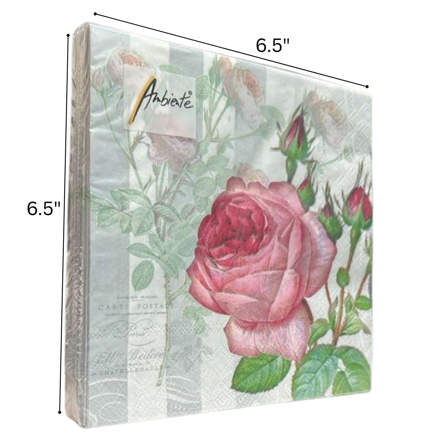 Ambiente 13" x 13" 3-Ply Rose Floral Tissue Napkins: 20 Count Napkins Ambiente