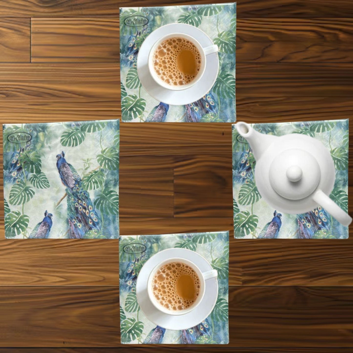 13" x 13" 3-Ply Premium Tissue Napkins – Peacock & Tropical Leaf Design: 20 Count Napkins Ti-Flair