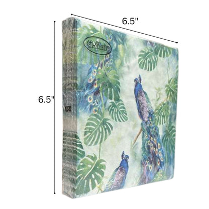 13" x 13" 3-Ply Premium Tissue Napkins – Peacock & Tropical Leaf Design: 20 Count Napkins Ti-Flair