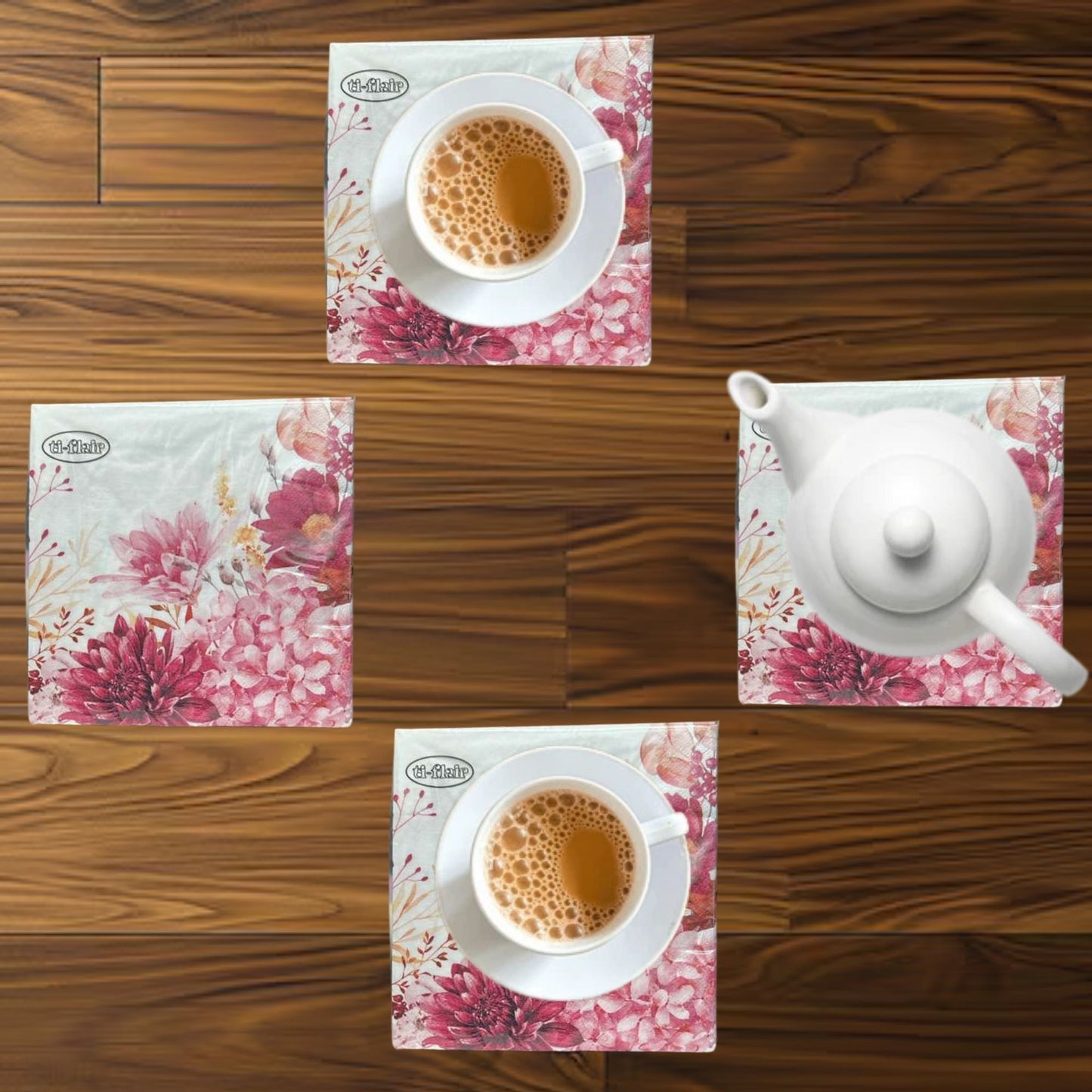 13" x 13" 3-Ply Premium Tissue Napkins – Pink Floral Bouquet Design: 20 Count Napkins Ti-Flair