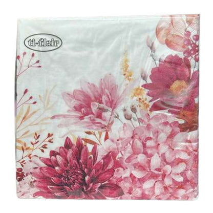 13" x 13" 3-Ply Premium Tissue Napkins – Pink Floral Bouquet Design: 20 Count Napkins Ti-Flair