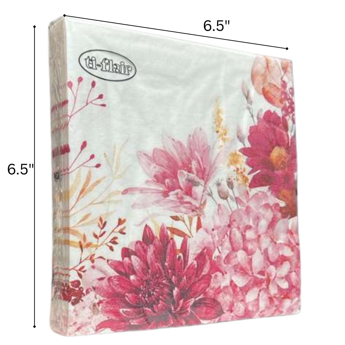 13" x 13" 3-Ply Premium Tissue Napkins – Pink Floral Bouquet Design: 20 Count Napkins Ti-Flair