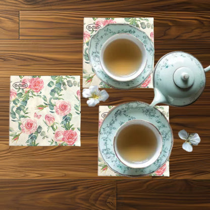 13" x 13" 3-Ply Premium Tissue Napkins – Pink Rose & Greenery Design: 20 Count Napkins Ti-Flair