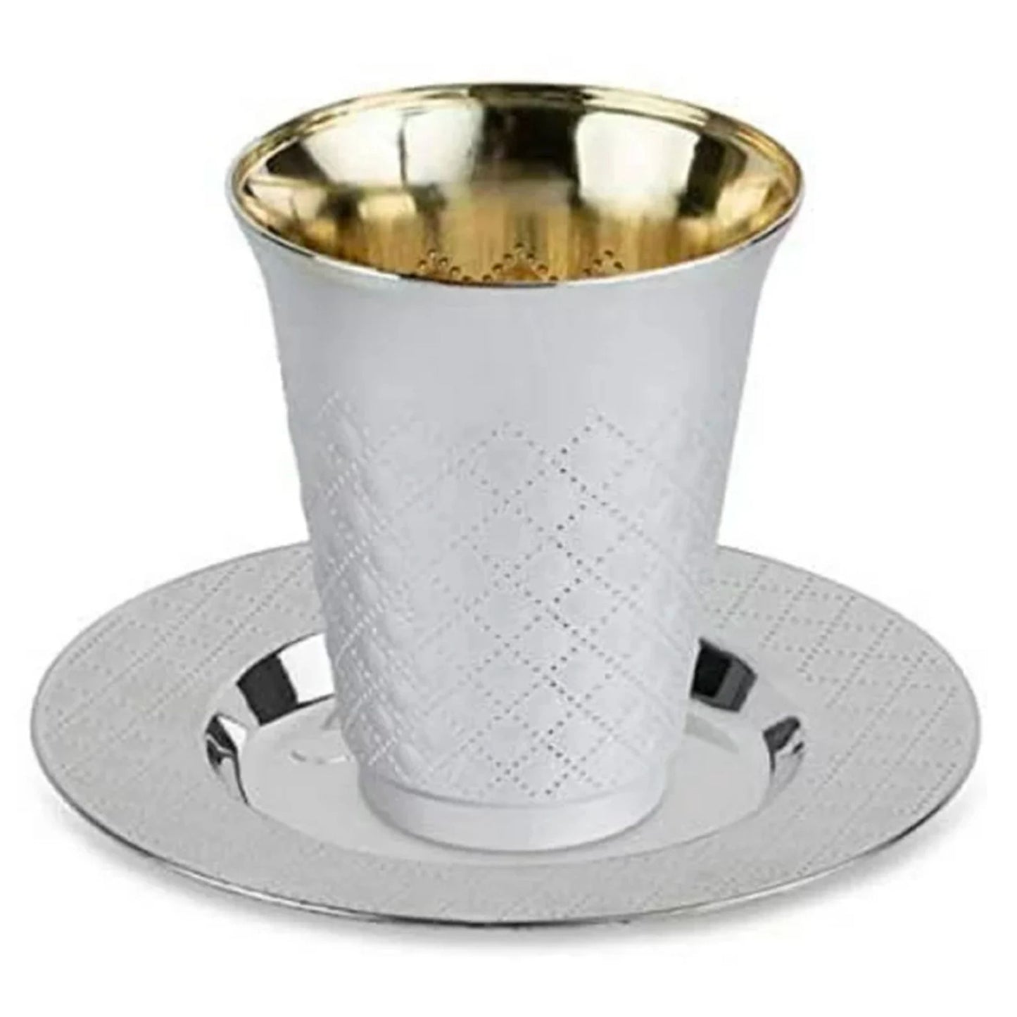 5oz Plastic kiddish Wine Cup and Saucer Set Silver Decor Diamond Disposable Cups Decorline