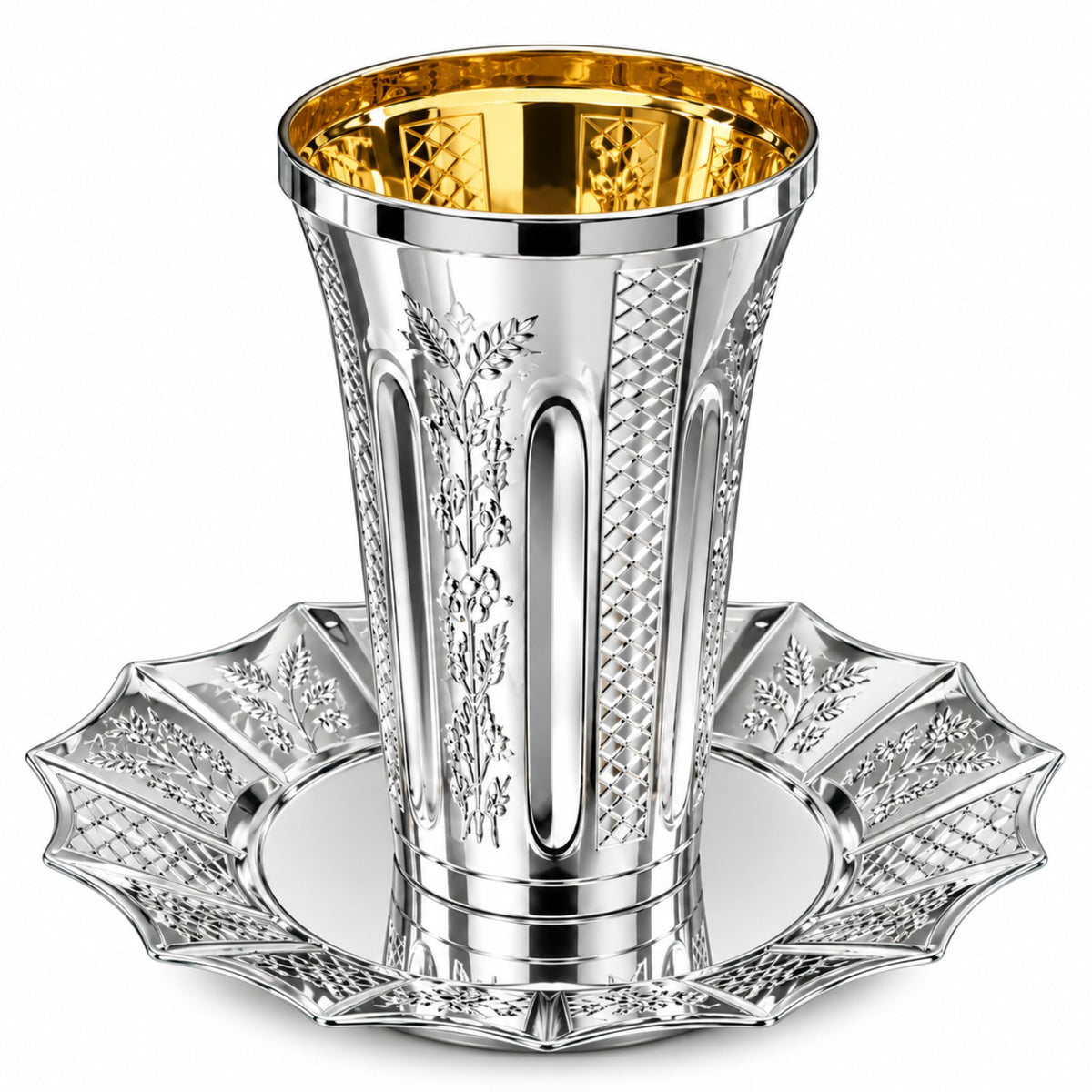 5oz Plastic kiddish Wine Cup and Saucer Set Silver Decor Diamond Disposable Cups Decorline