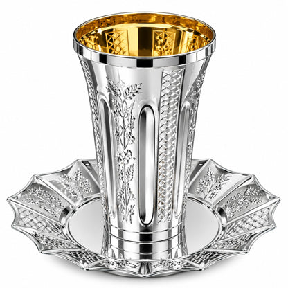 5oz Plastic kiddish Wine Cup and Saucer Set Silver Decor Diamond Disposable Cups Decorline
