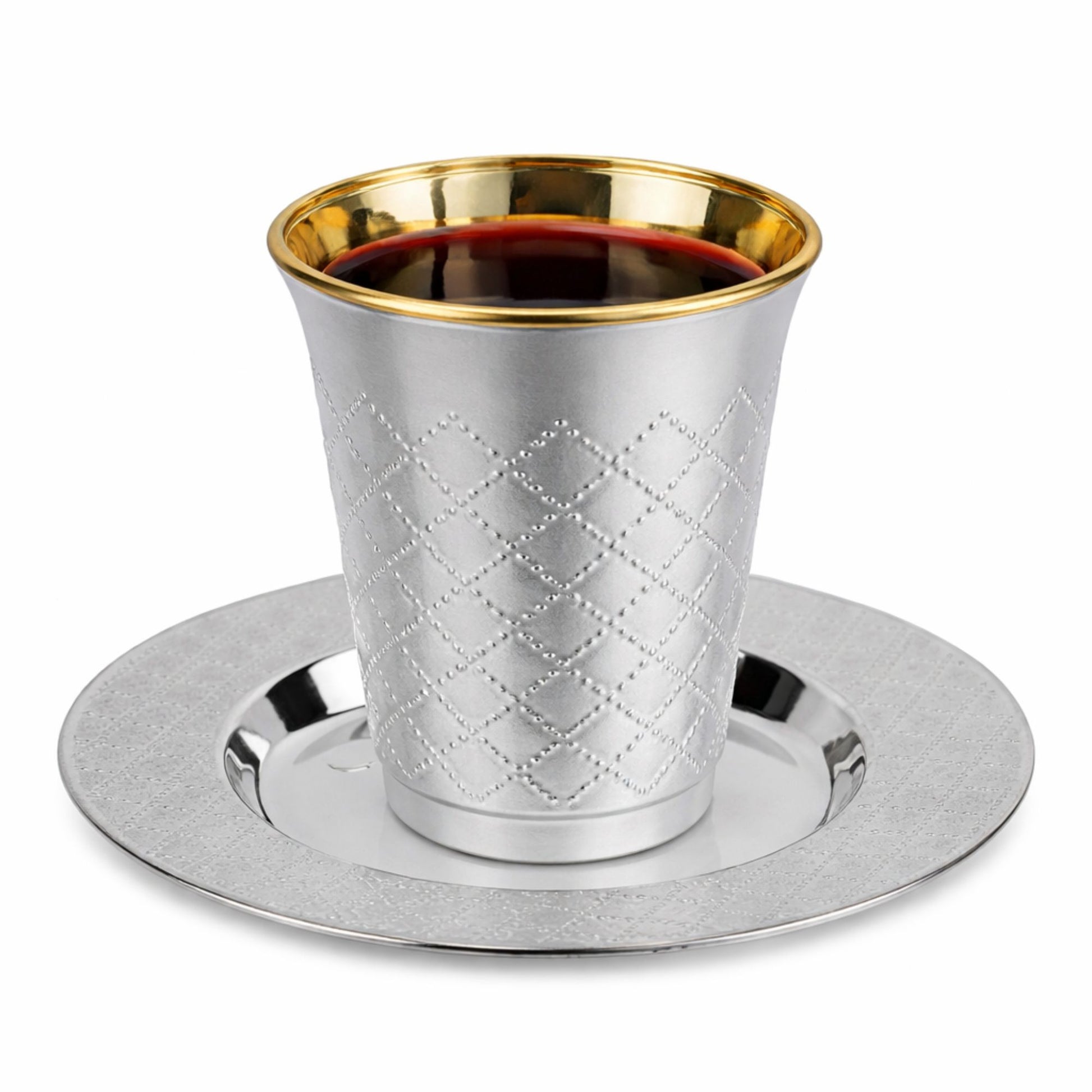 5oz Plastic kiddish Wine Cup and Saucer Set Silver Decor Diamond Disposable Cups Decorline
