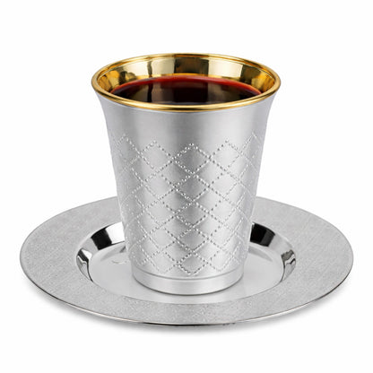 5oz Plastic kiddish Wine Cup and Saucer Set Silver Decor Diamond Disposable Cups Decorline