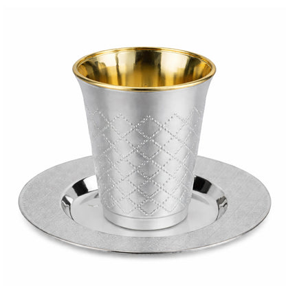 5oz Plastic kiddish Wine Cup and Saucer Set Silver Decor Diamond Disposable Cups Decorline