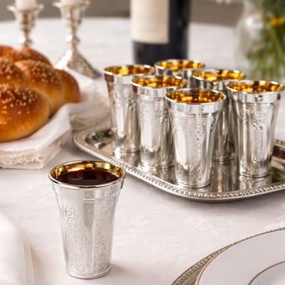 5.5 oz Set of 10 Silver Disposable Wine Kiddush Cups with Gold Interior Disposable Cups Decorline