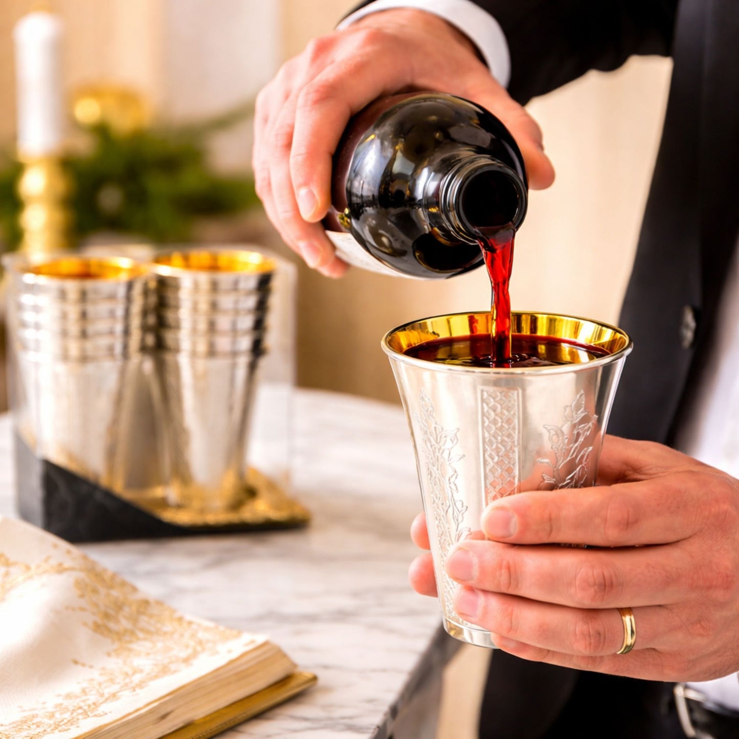 5.5 oz Set of 10 Silver Disposable Wine Kiddush Cups with Gold Interior Disposable Cups Decorline