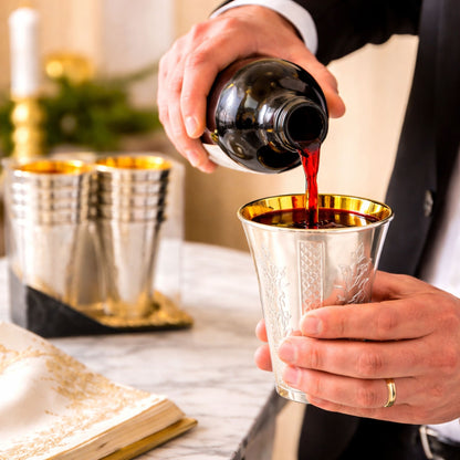 5.5 oz Set of 10 Silver Disposable Wine Kiddush Cups with Gold Interior Disposable Cups Decorline