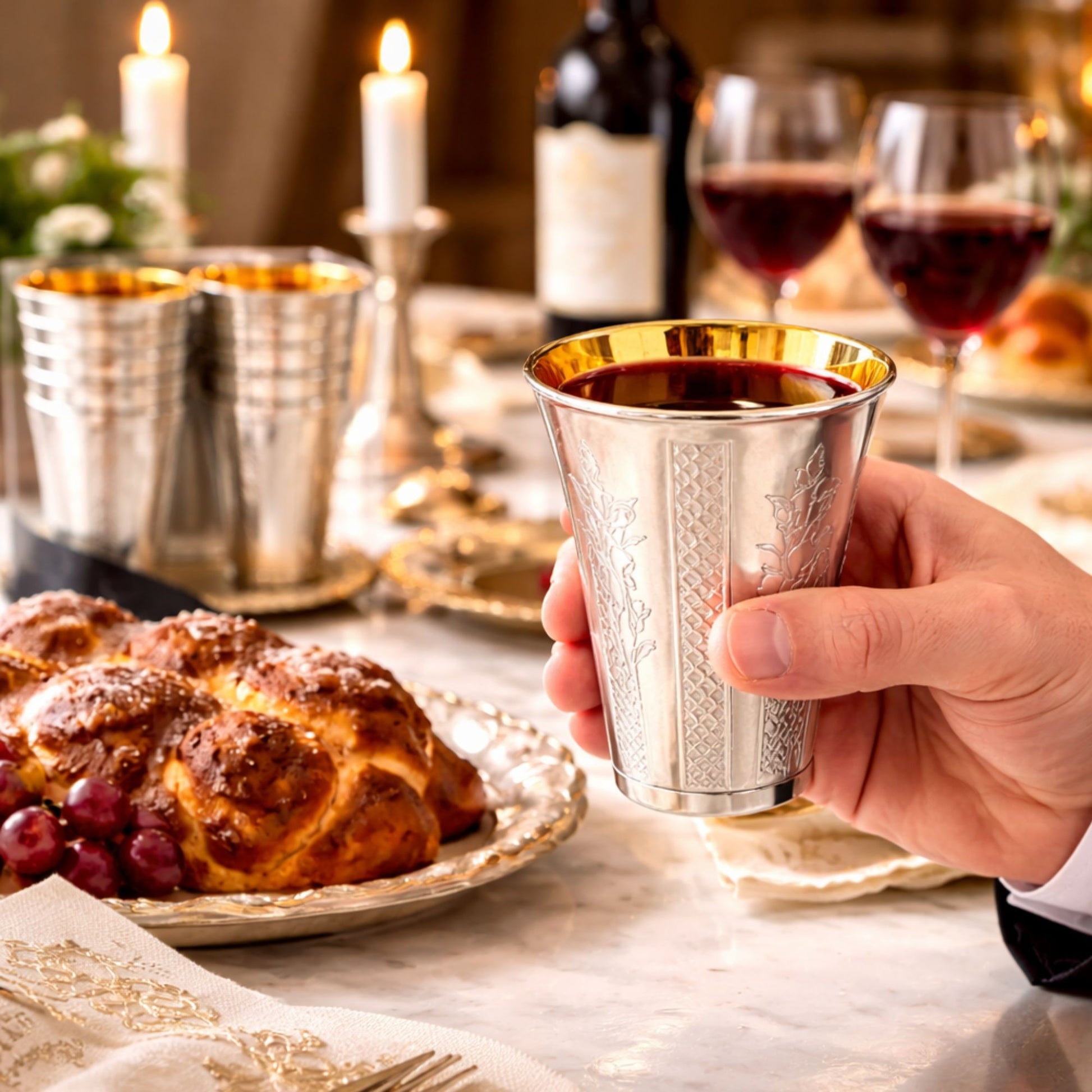 5.5 oz Set of 10 Silver Disposable Wine Kiddush Cups with Gold Interior Disposable Cups Decorline