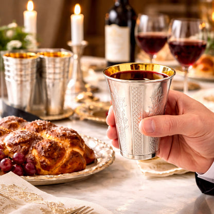 5.5 oz Set of 10 Silver Disposable Wine Kiddush Cups with Gold Interior Disposable Cups Decorline