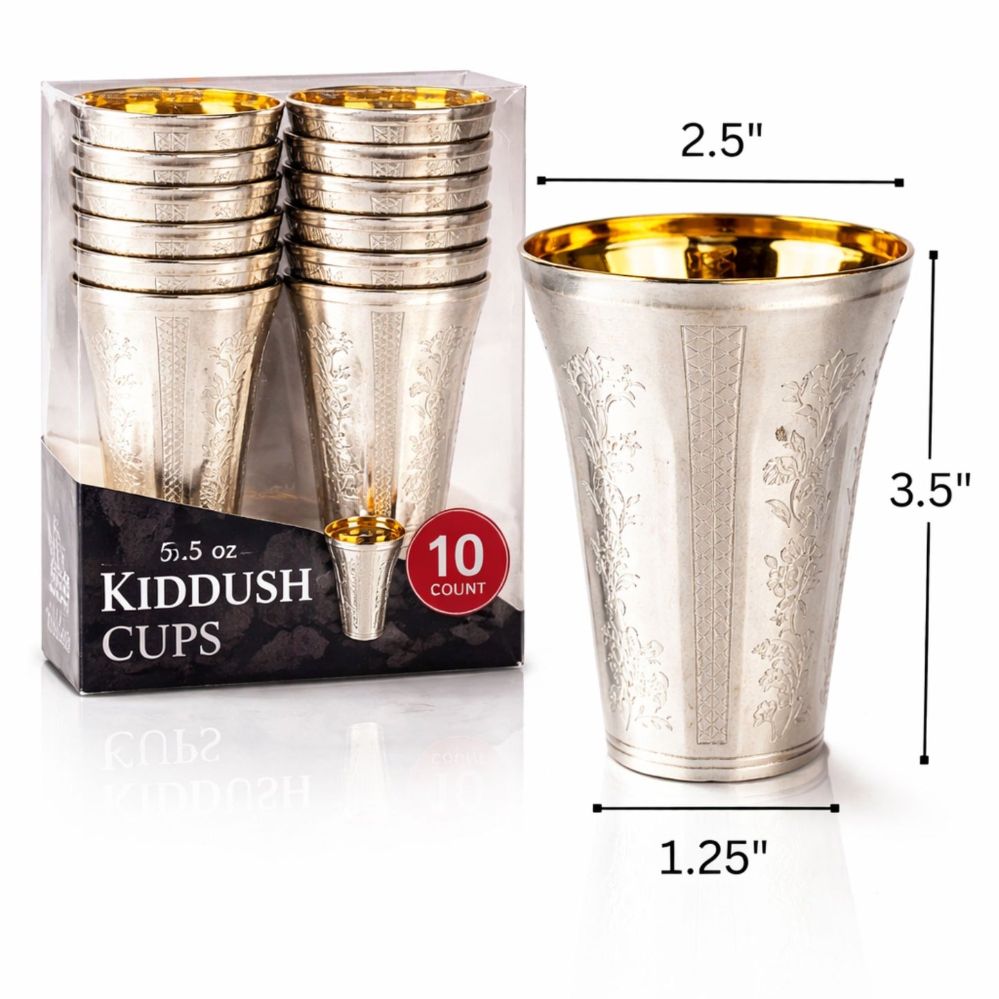 5.5 oz Set of 10 Silver Disposable Wine Kiddush Cups with Gold Interior Disposable Cups Decorline