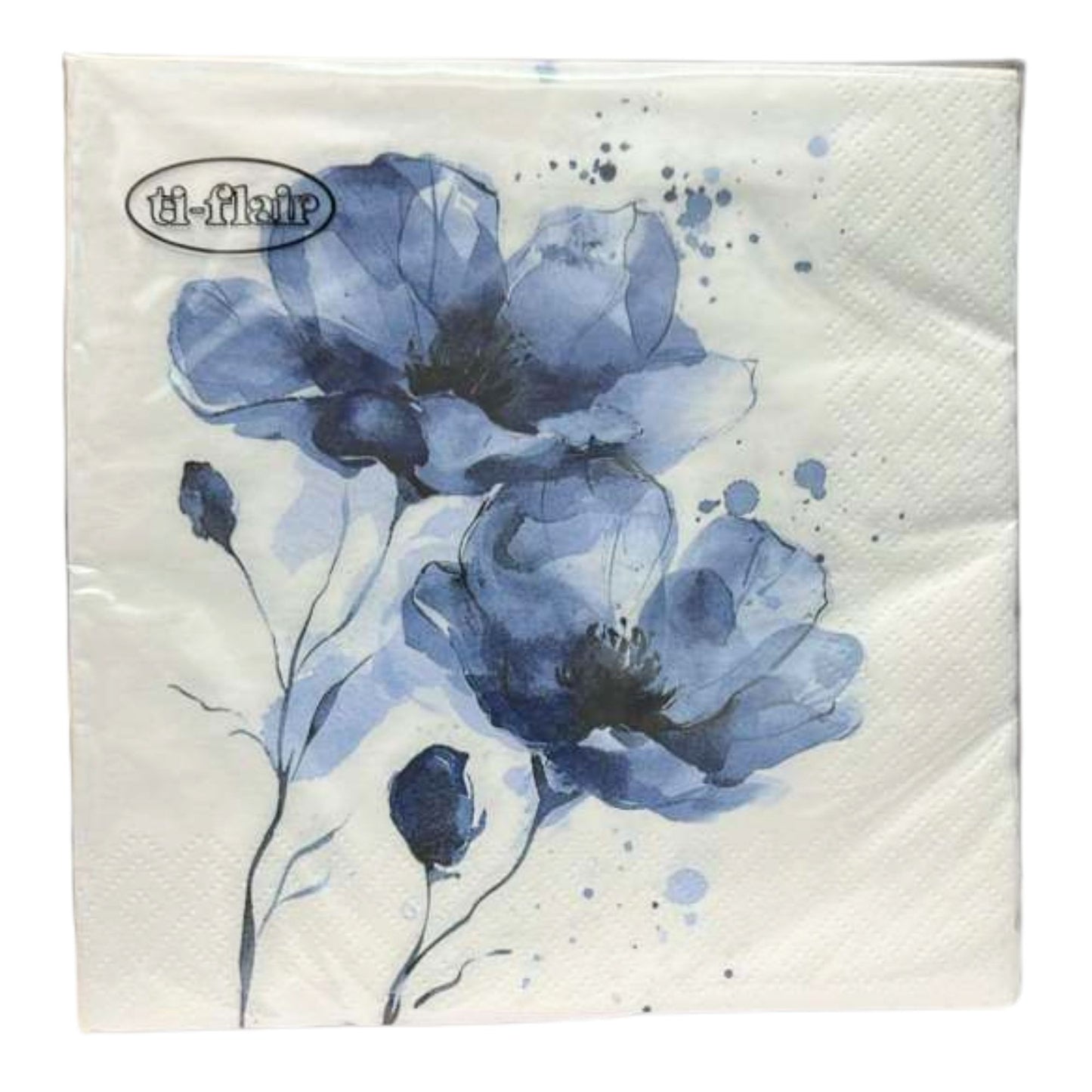 13" x 13" 3-Ply Premium Blue Floral Tissue Napkins: 20 Count Napkins Ti-Flair