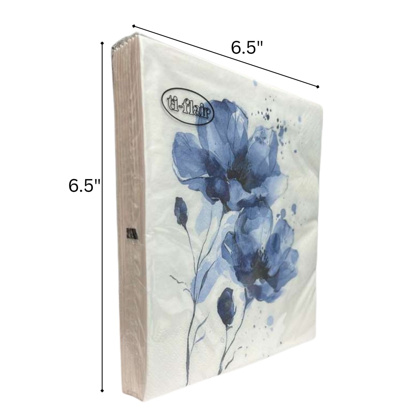 13" x 13" 3-Ply Premium Blue Floral Tissue Napkins: 20 Count Napkins Ti-Flair