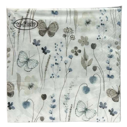 13" x 13" 3-Ply Premium Floral & Butterfly Design Tissue Napkin: 20 Count Napkins Ti-Flair