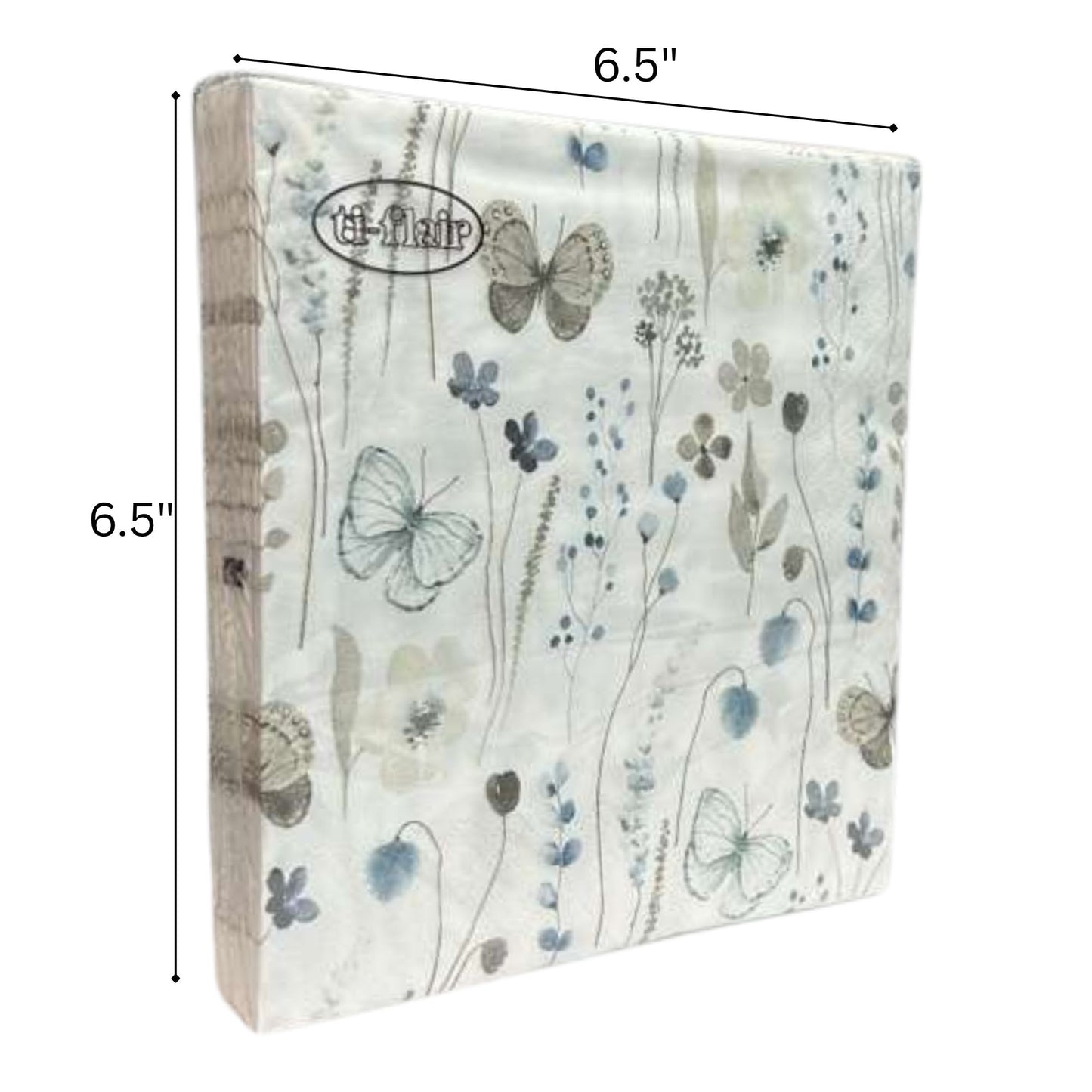 13" x 13" 3-Ply Premium Floral & Butterfly Design Tissue Napkin: 20 Count Napkins Ti-Flair