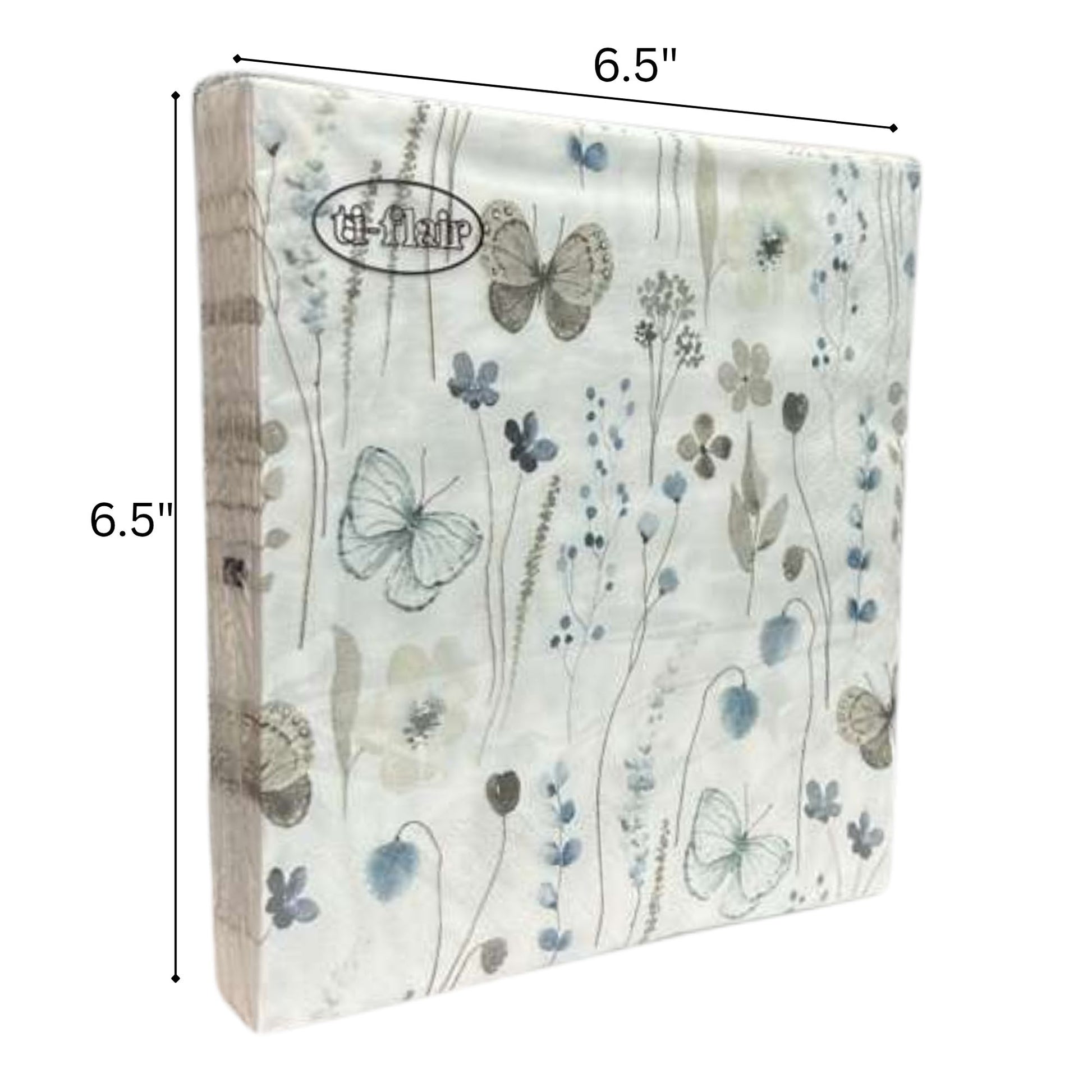 13" x 13" 3-Ply Premium Floral & Butterfly Design Tissue Napkin: 20 Count Napkins Ti-Flair