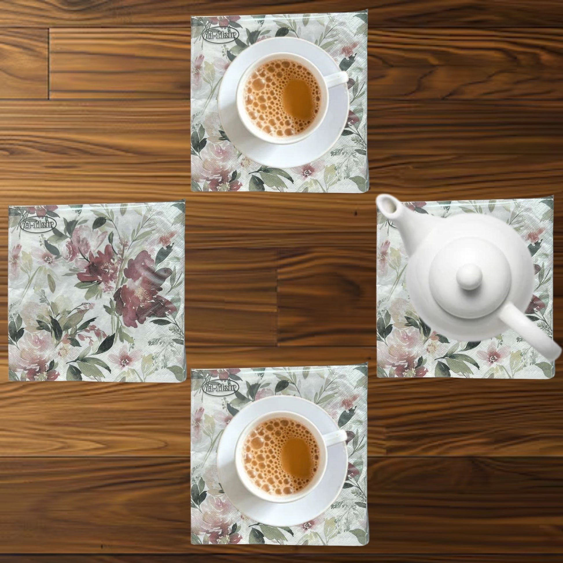 13" x 13" 3-Ply Premium Elegant Floral Design Tissue Napkin: 20 Count Napkins Ti-Flair