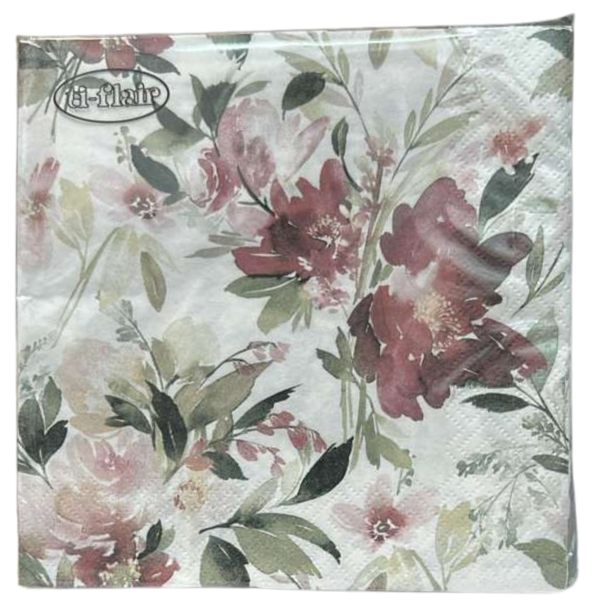 13" x 13" 3-Ply Premium Elegant Floral Design Tissue Napkin: 20 Count Napkins Ti-Flair