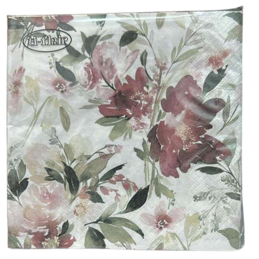 13" x 13" 3-Ply Premium Elegant Floral Design Tissue Napkin: 20 Count Napkins Ti-Flair