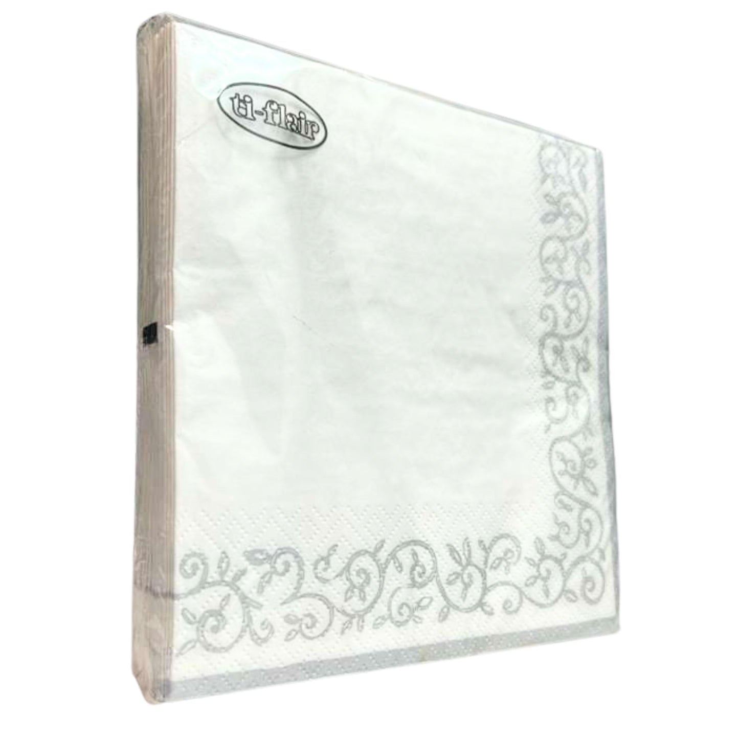 Romantic Border White/Silver Lunch Napkins 20CT Napkins Decorline