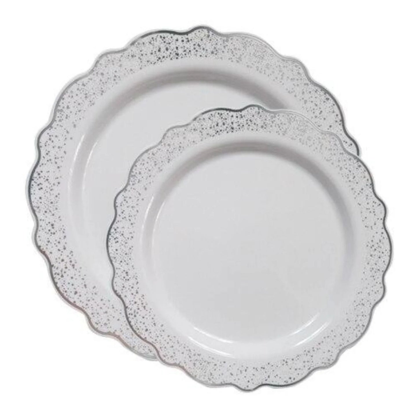 Confetti 7.5" White Silver Appetizer/Dessert Plastic Plate 10 Pack Disposable Plates Decorline