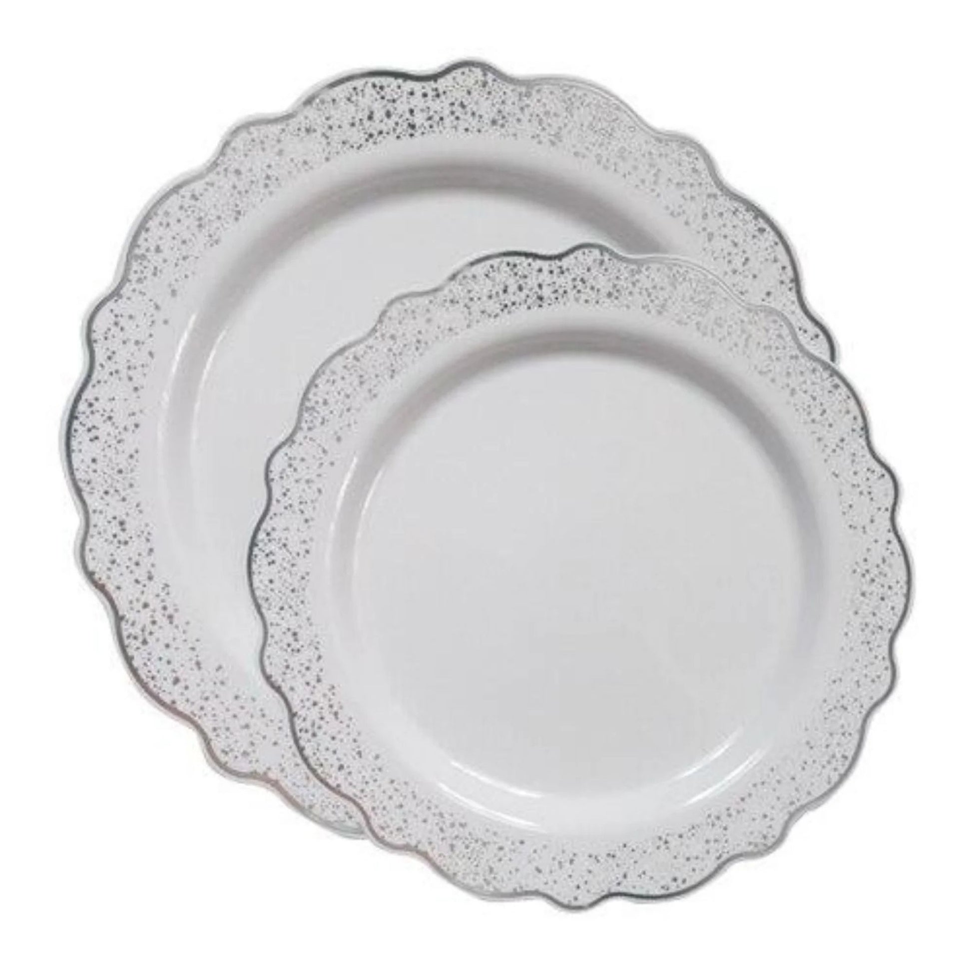 Confetti 7.5" White Silver Appetizer/Dessert Plastic Plate 10 Pack Disposable Plates Decorline