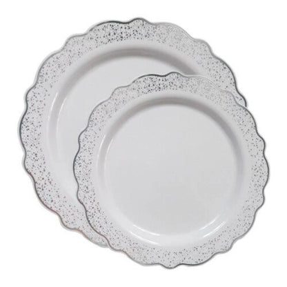 Confetti 7.5" White Silver Appetizer/Dessert Plastic Plate 10 Pack Disposable Plates Decorline